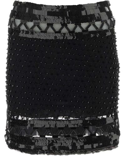 Alberta Ferretti Embellished Mesh Mini Skirt - Black