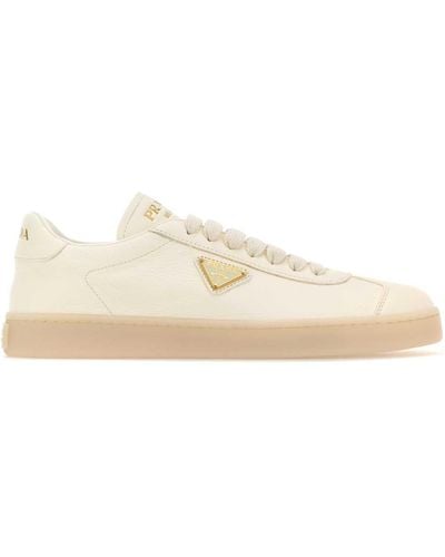 Prada Ivory Leather Downtown Sneakers - Natural