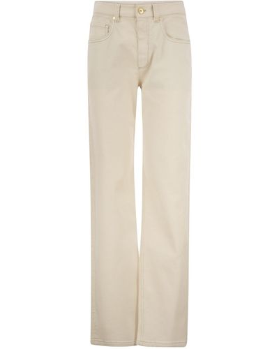 Brunello Cucinelli Loose Pants In Garment-dyed Comfort Denim With Shiny Tab - Natural
