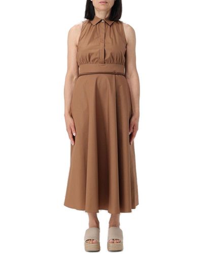 Max Mara Studio Button Detailed Sleeveless Dress - Brown