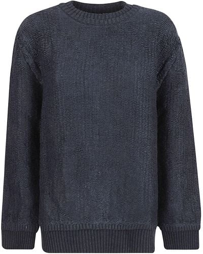 Maison Margiela Rear Logo Rib Trim Woven Sweater - Blue