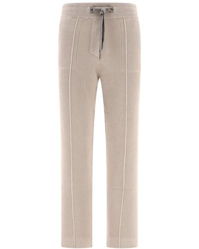 Brunello Cucinelli Trousers With Shiny Eyelets - Natural