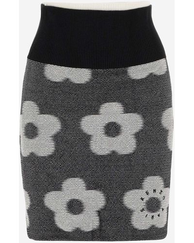 KENZO Cotton Pencil Skirt With Floral Pattern - Grey