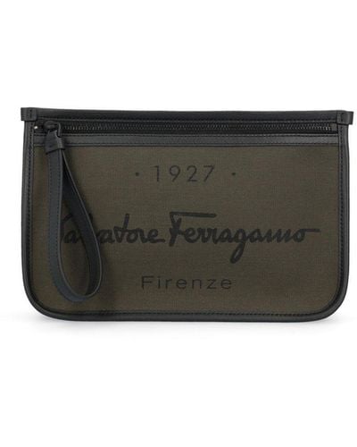 Ferragamo 1927 Logo Printed Toiletry Bag - Grey