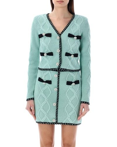 Self-Portrait Cable Knit Cardigan - Green