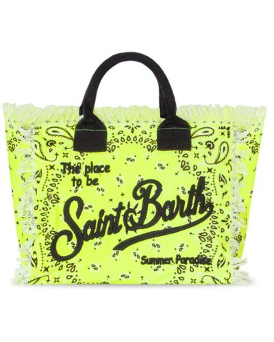 Mc2 Saint Barth Colette Cotton Canvas Bag With Fluo Bandanna Print - Yellow