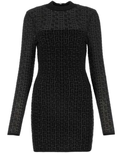Balmain Embroidered Viscose Blend Mini Dress - Black