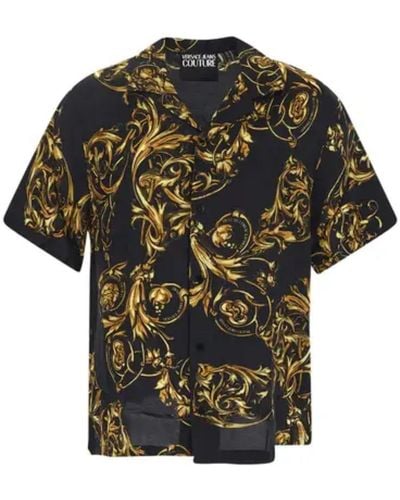 Versace Jeans Couture Shirt With Baroque Print And Short Sleeves - Black
