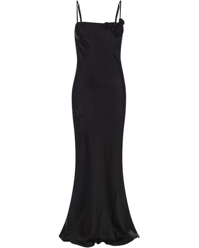 Blumarine Long Dress With Decor Rose - Black