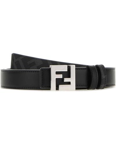 Fendi Leather Ff Squared Reversible Belt - White