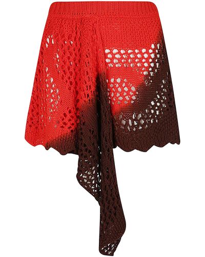 The Attico Elastic Waist Perforated Knitted Midi Skirt - Red