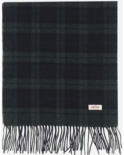 Drole de Monsieur Virgin Wool Scarf With Check Pattern - Black