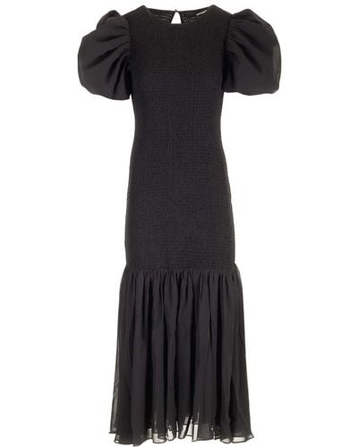 ROTATE BIRGER CHRISTENSEN Chiffon Midi Dress With Puff Sleeves - Black