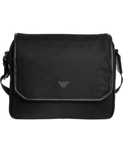 Emporio Armani Logo Plaque Foldover Top Shoulder Bag - Black