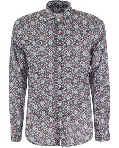 Fedeli Printed Stretch Cotton Voile Shirt - Grey