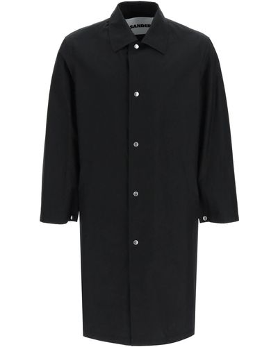 Jil Sander Lightweight Cotton Coat With Back Logo - Black