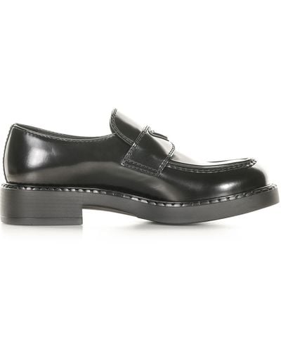 Prada Chocolate Loafers In Brushed Leather - Gray