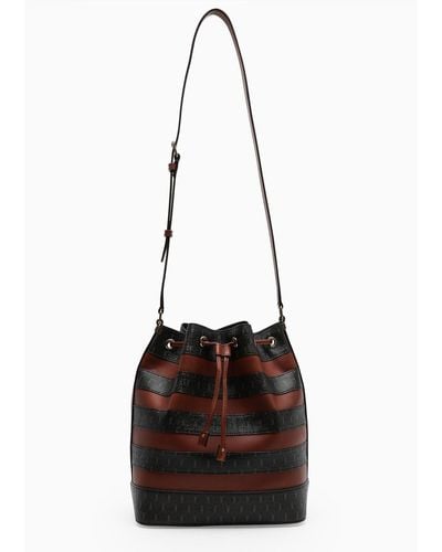 Saint Laurent Jacquard Leather Seau Medium Bucket Bag - Black