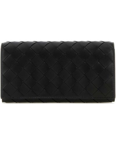Bottega Veneta Leather Intrecciato Wallet - Black