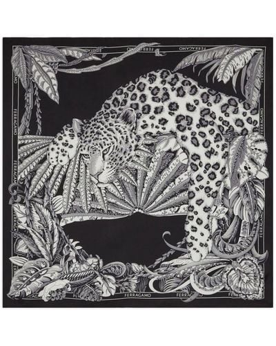 Ferragamo Animalier Print Silk Foulard - Black