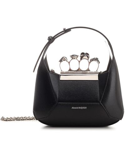 Alexander McQueen Mini Jewelled Hobo Bag - Black
