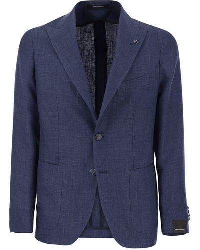 Tagliatore Linen And Virgin Wool Two-Button Jacket - Blue