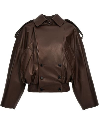Loewe Double-breasted Leather Jacket Casual Jackets, Parka - Brown