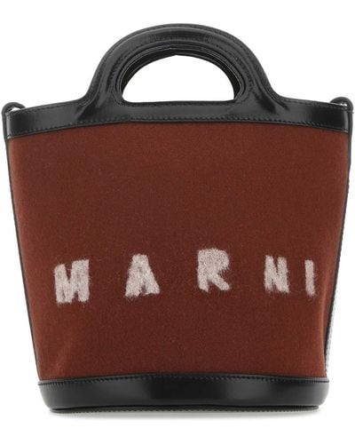 Marni Two-Tone Felt And Leather Tropicalia Bucket Bag - Brown