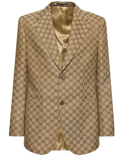 Gucci Single-Breasted Blazer With A Monogram - Natural