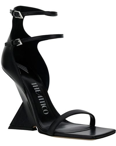 The Attico Grace Sandals With Double Ankle Strap And Pyramid Wedge - Black