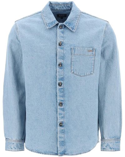 A.P.C. Vittorio Brodée Poitrine Denim Overshirt - Blue