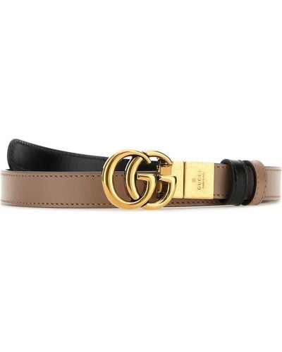 Gucci Cappuccino Leather Gg Marmont Reversible Belt - White