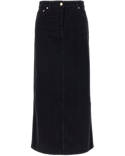 Ganni Long Velvet Ribbed Skirt - Black