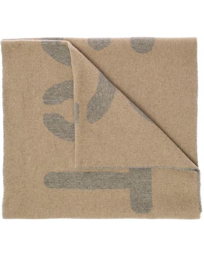 Semicouture Womans Bicolor Wool Scarf With Logo - Natural