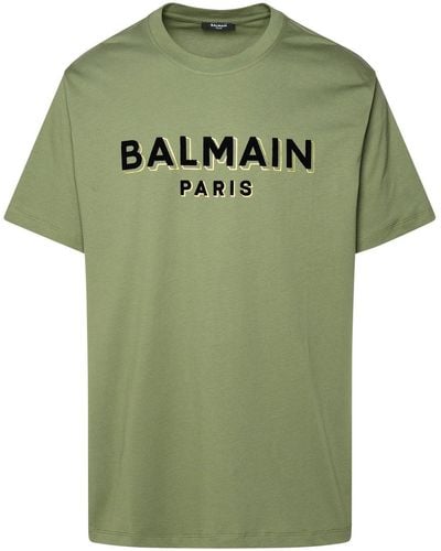 Balmain Logo Printed Crewneck T-shirt - Green