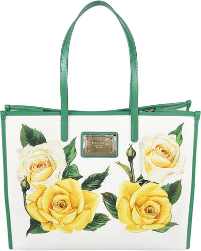 Dolce & Gabbana Floral Print Large Tote - Yellow
