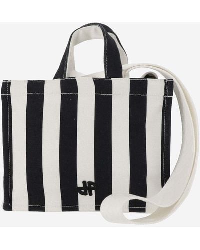 Patou Small Cotton Canvas Tote Bag With Striped Pattern - Black