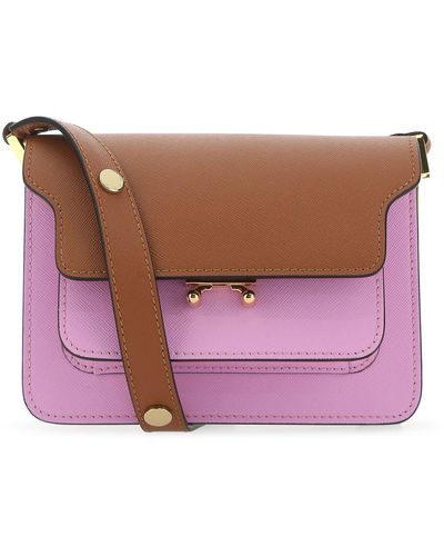 Marni Leather Mini Trunk Shoulder Bag - Purple