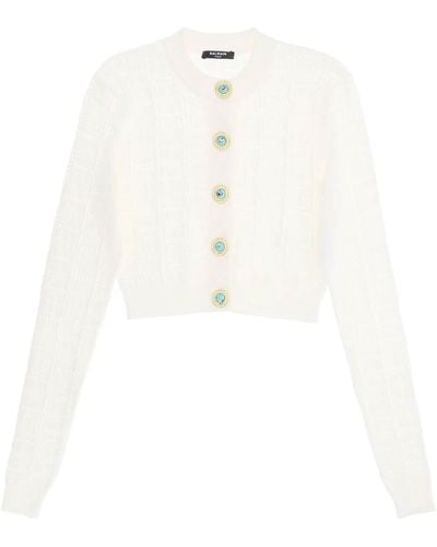 Balmain Cropped Cardigan With Jewel Buttons - White