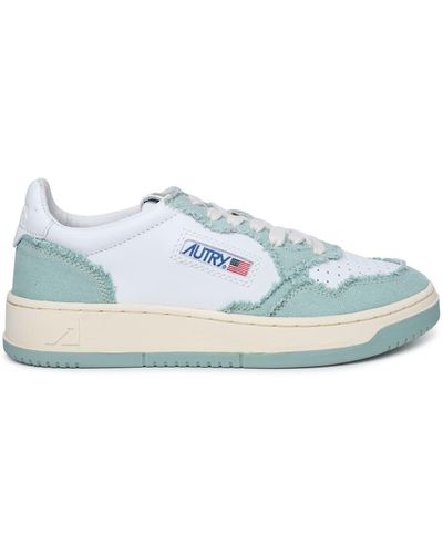 Autry Teal Leather And Canvas Medalist Trainers - Blue