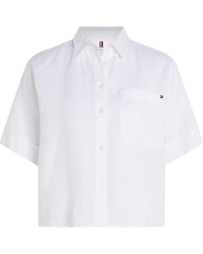 Tommy Hilfiger Relaxed Fit Linen Shirt With Short Sleeves - White