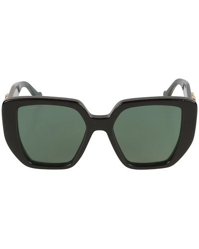 Gucci Double Gg Plaque Square Frame Sunglasses - Green