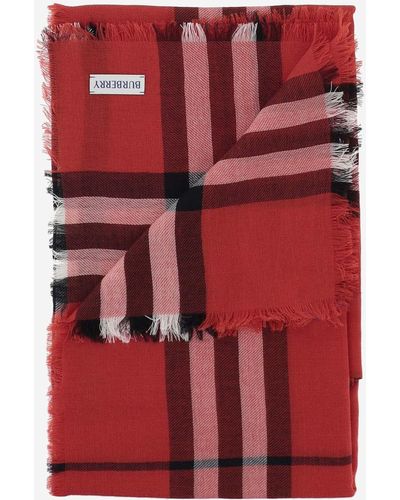 Burberry Wool Scarf With Check Pattern - Red
