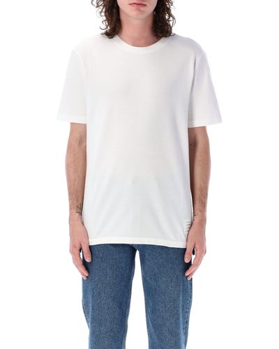 Thom Browne Relaxed Fit Ss Tee W/ Center-Back Rwb St - White