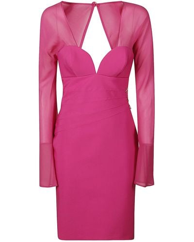 Genny Rear Zip V-Neck Long-Sleeved Dress - Pink