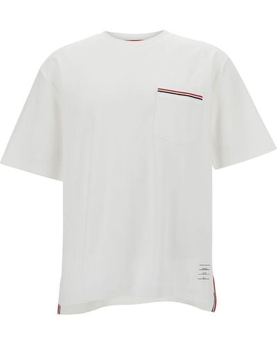 Thom Browne Oversized Short Sleeve Pocket Tee In Milano Cotton - White