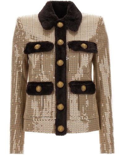 Balmain Faux Fur Sequin Jacket Jackets - Brown
