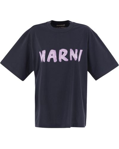 Marni Cotton Jersey T-Shirt With Print - Blue