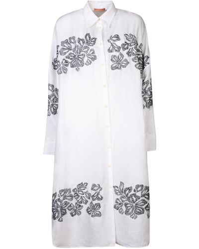 Ermanno Scervino Long Linen Kaftan With Embroidery - Grey