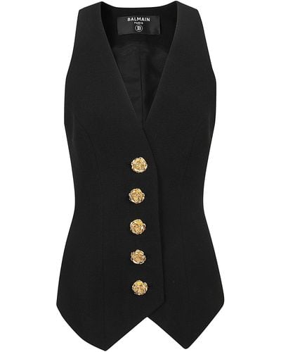 Balmain Sl Buttoned Double Crepe Vest - Black